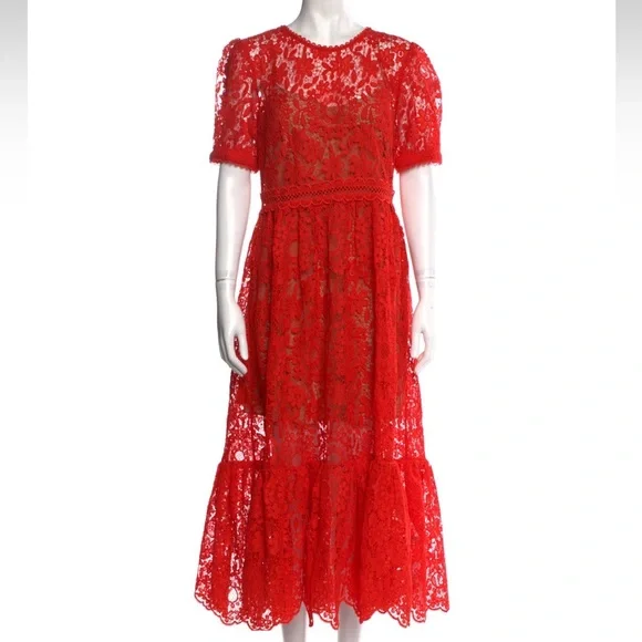 green emerald velvet dress Self-Portrait - Red Pearl Trim Knit Midi Dress